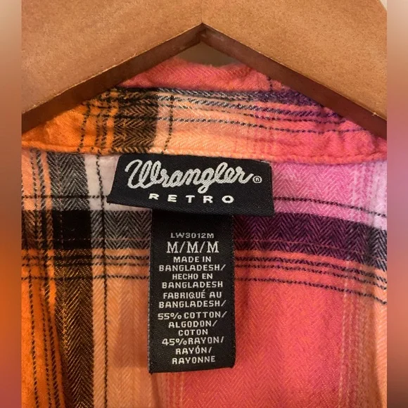 Wrangler Retro Shirt Women's Medium Multicolor Plaid Button Up Long Sleeve - Picture 2 of 4